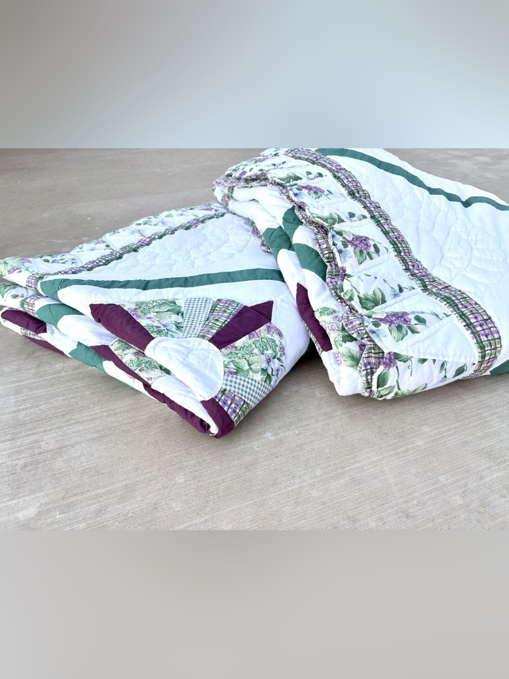 2 Vintage Beautiful Hand Stitched Floral Patchwork Twin Size Quilts